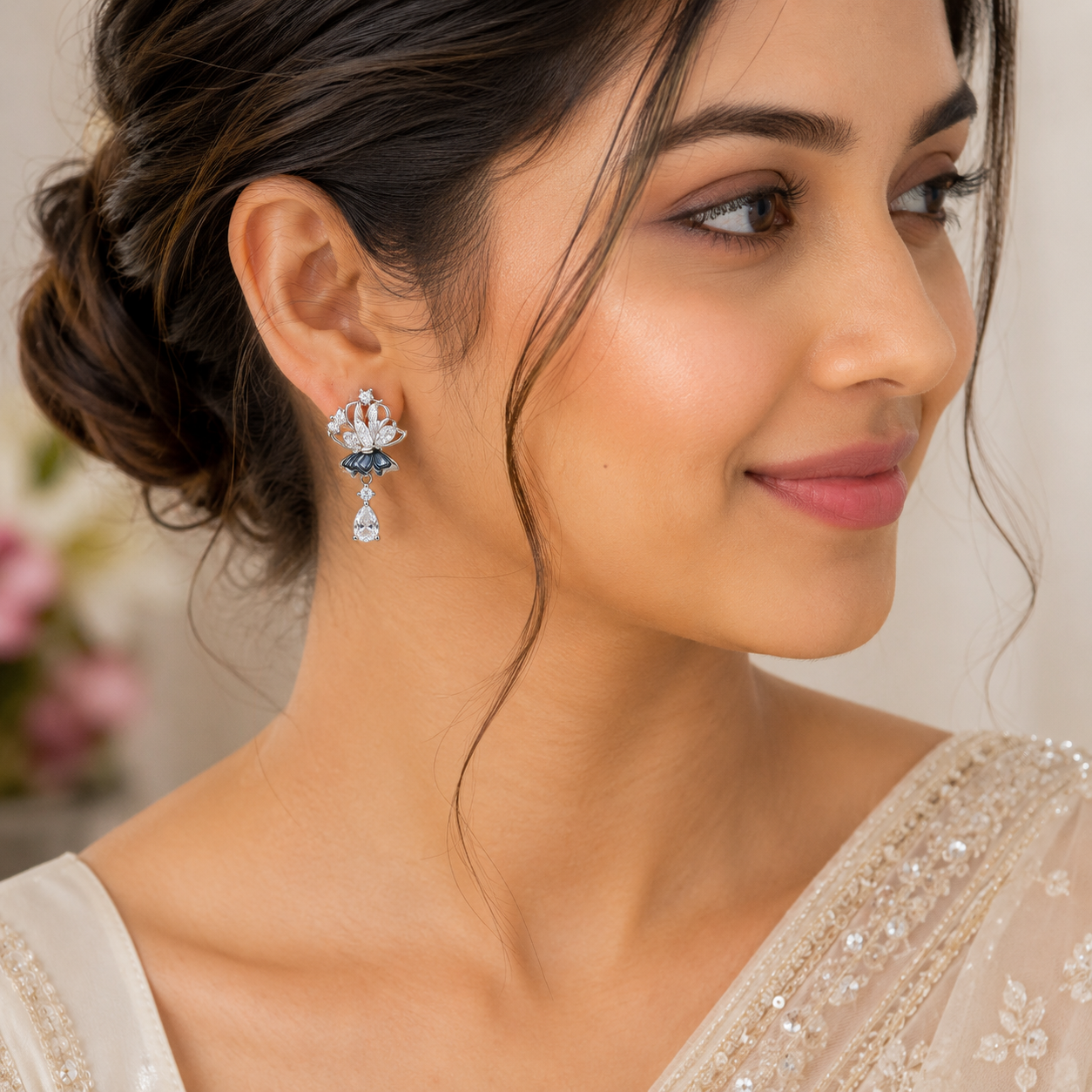 Midnight Bloom Crystal Butterfly Drop Earrings